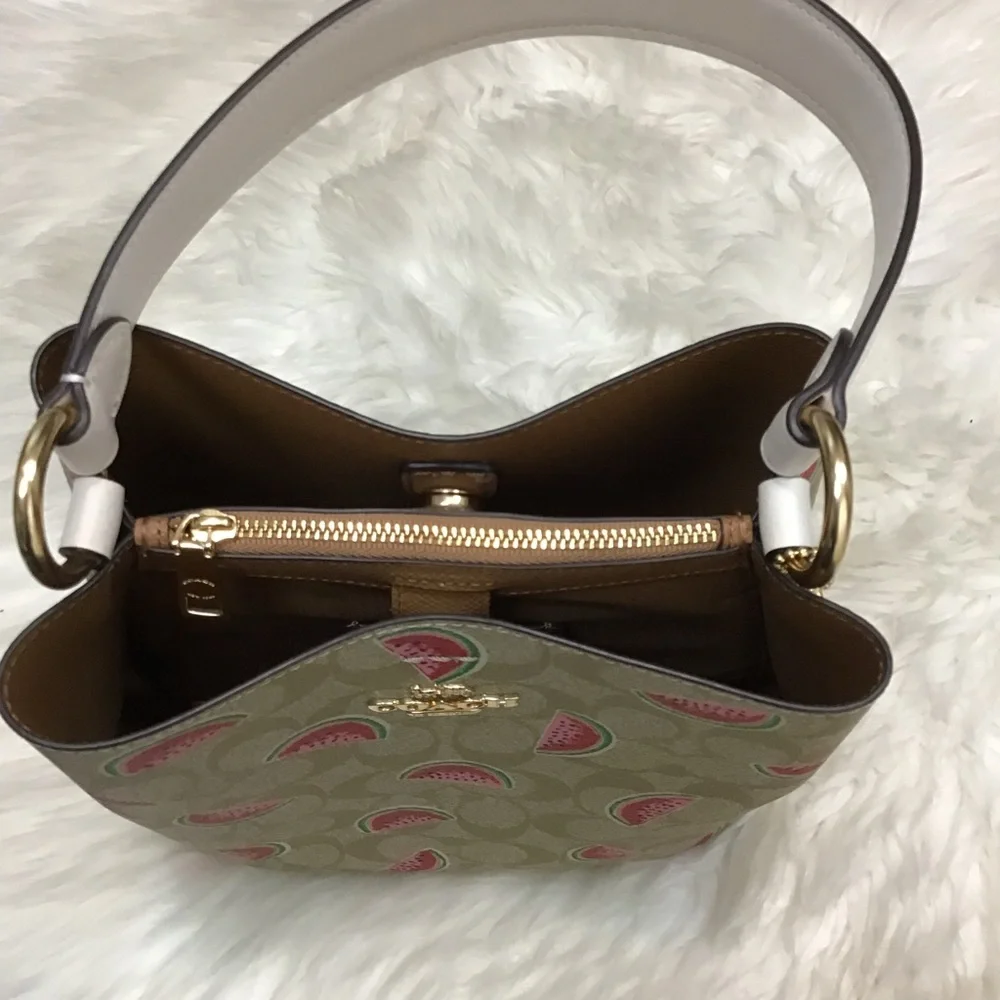 Coach Small Town Bucket Bag in Signature Canvas with a watermelon print. EUC - Picture 8 of 16